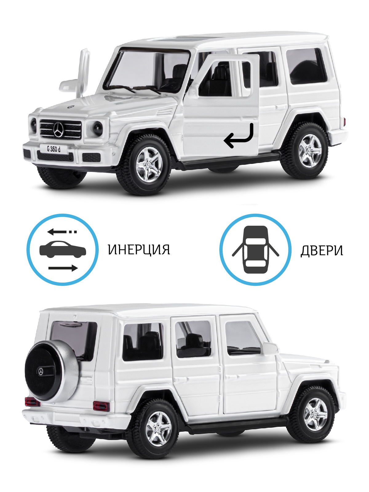 Внедорожник АВТОпанорама Mercedes Benz G350d 1:42 белый JB1200182 - фото 2