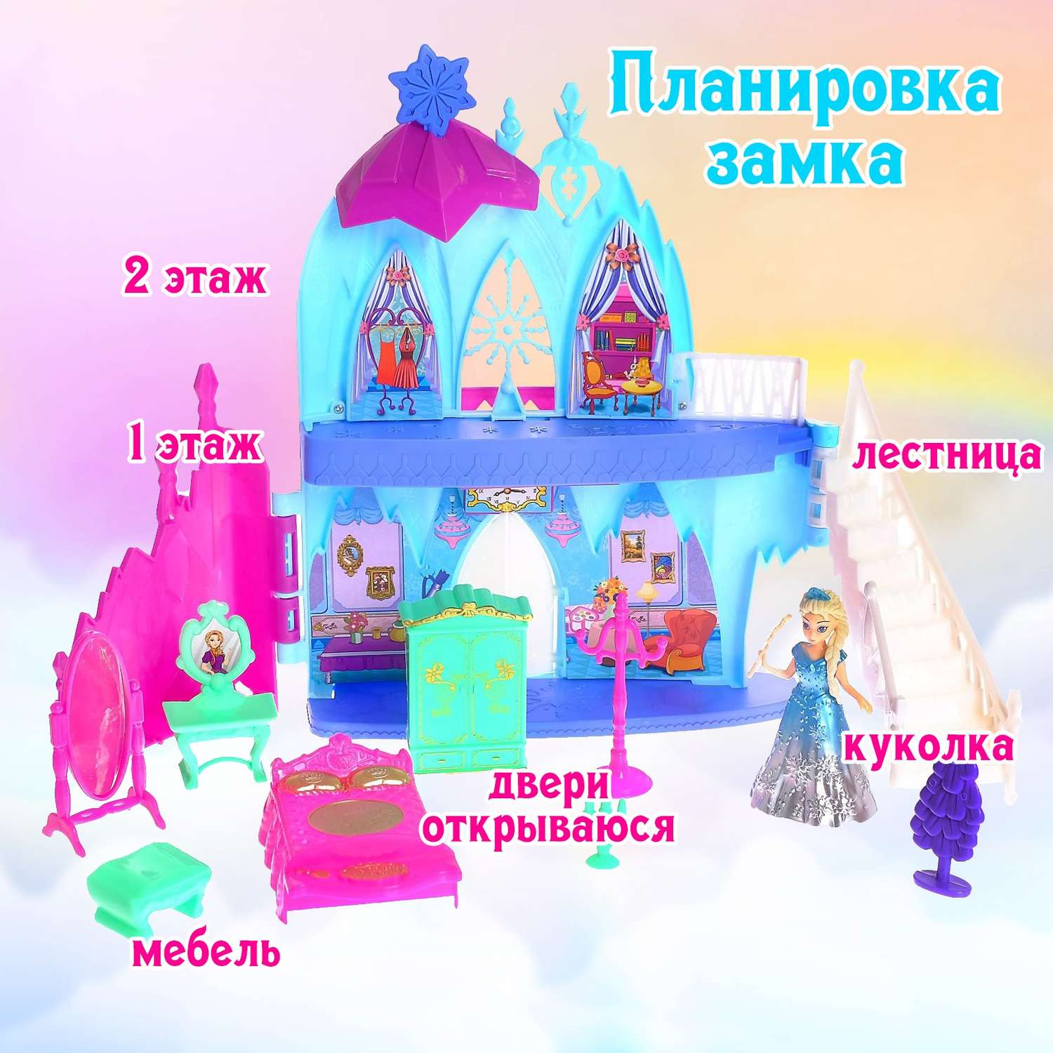 Замок для кукол Happy Valley «Принцессы» свет звук с принцессой и аксессуарами 6886233 - фото 3