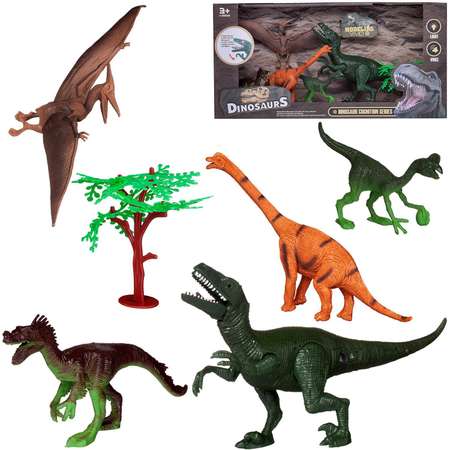 Игровой набор Динозавры Junfa 5 Животных Детали для сборки Пальма Свет Звук