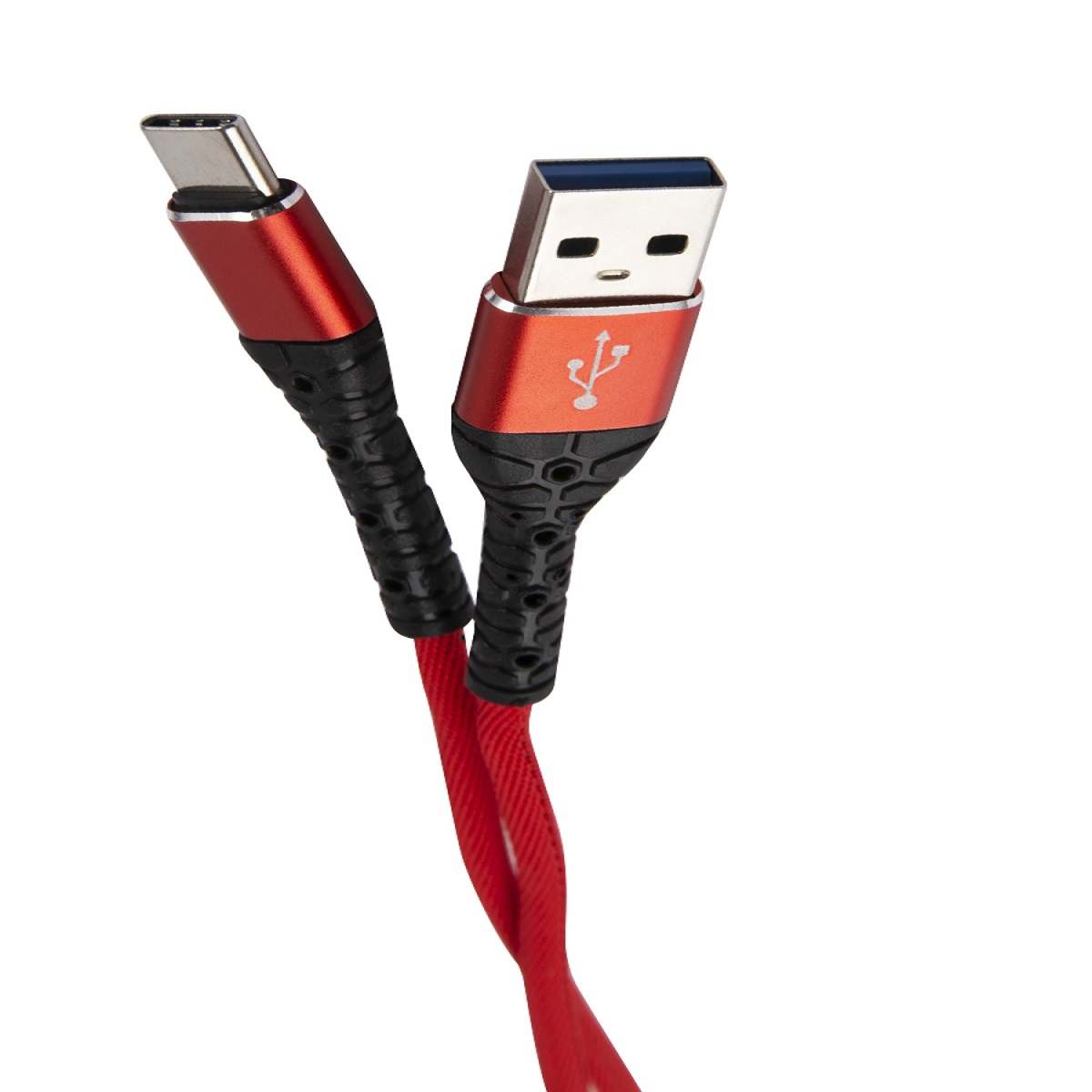 Дата-кабель mObility USB – Type-C 3А тканевая оплетка красный - фото 2