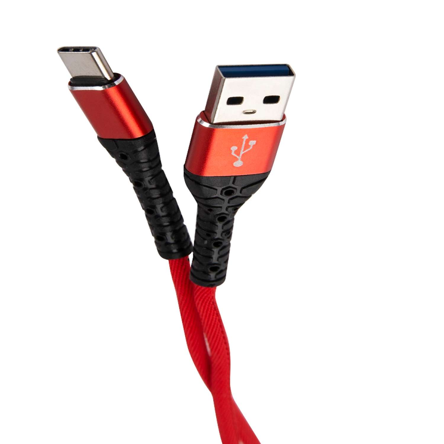 Дата-кабель mObility USB – Type-C 3А тканевая оплетка красный - фото 2