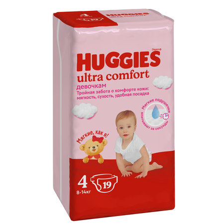 Подгузники для девочек Huggies Ultra Comfort 4 8-14кг 19шт