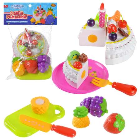 Игровой набор Помогаю маме ABTOYS торт и фрукты для резки 26 предметов