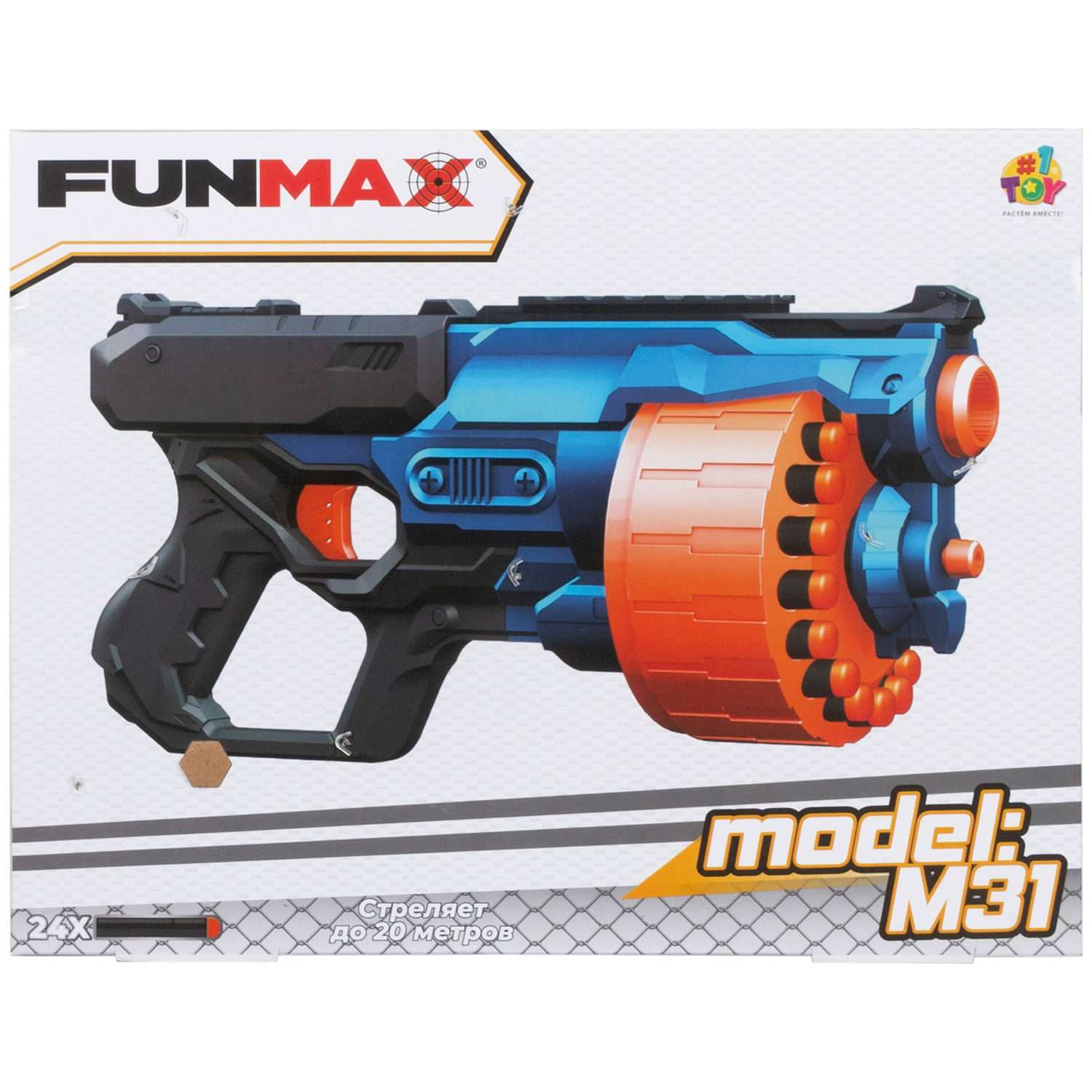 Бластер с мягкими пулями FunMax 1TOY Детское игрушечное оружие барабан на 18 выстрелов 24 снаряда - фото 13