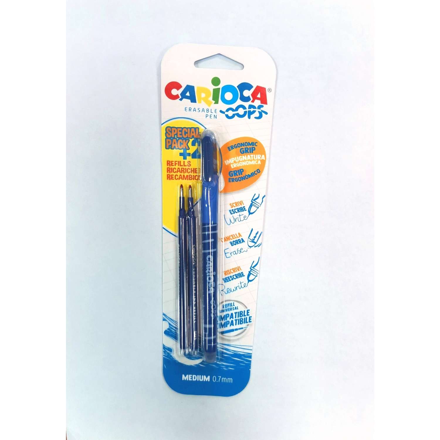 Ручка шариковая пиши-стирай CARIOCA «Oops» с 2 сменными стержнями в комплекте d 0.7 мм синяя 43175/02 - фото 1