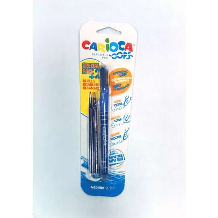 Ручка шариковая пиши-стирай CARIOCA «Oops» с 2 сменными стержнями в комплекте d 0.7 мм синяя 43175/02