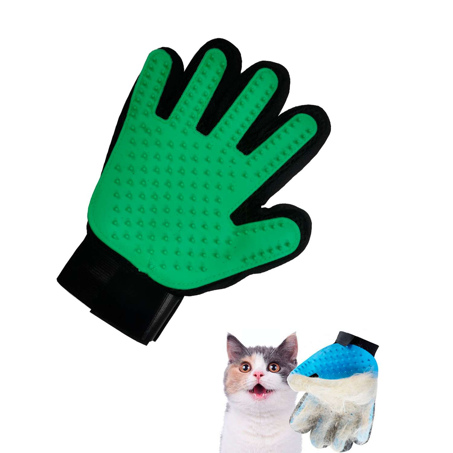 Перчатка для груминга Stefan массажная для вычесывания шерсти животных зеленая 23х17см - фото 2