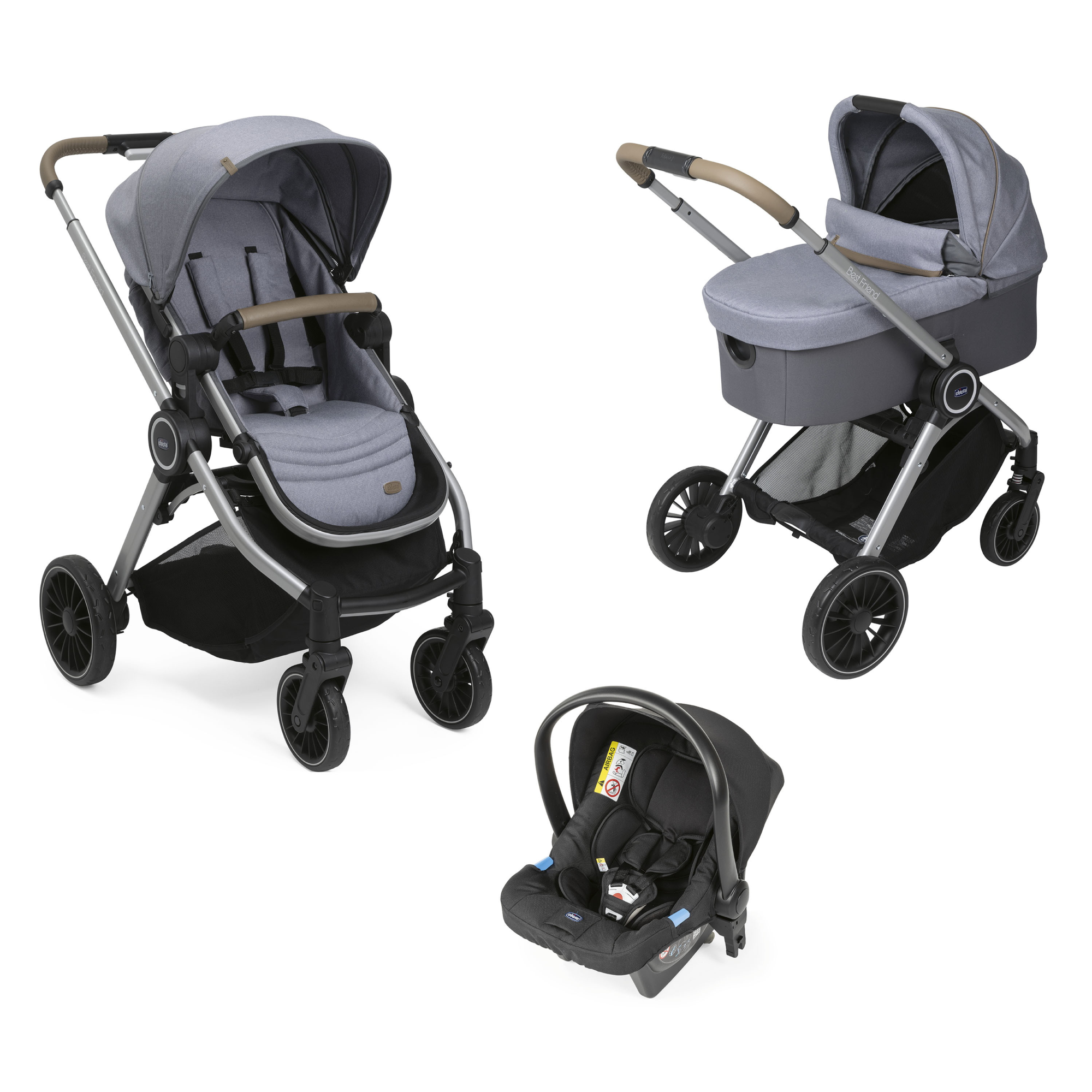 Коляска детская 3в1 Chicco Trio Best Friend Pro Magnet Grey - фото 1