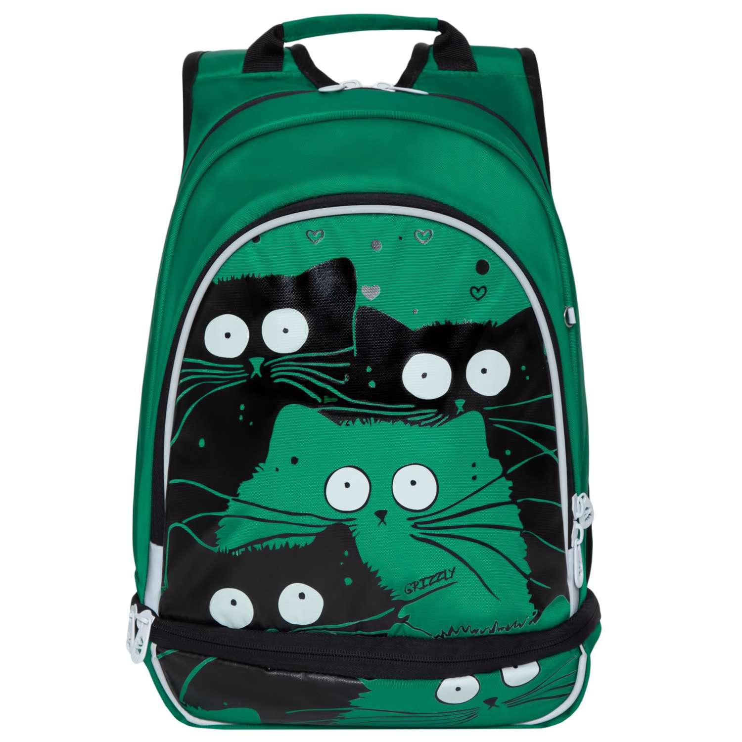 Рюкзак школьный Grizzly Котики Зеленый RG-968-1/3 - фото 1