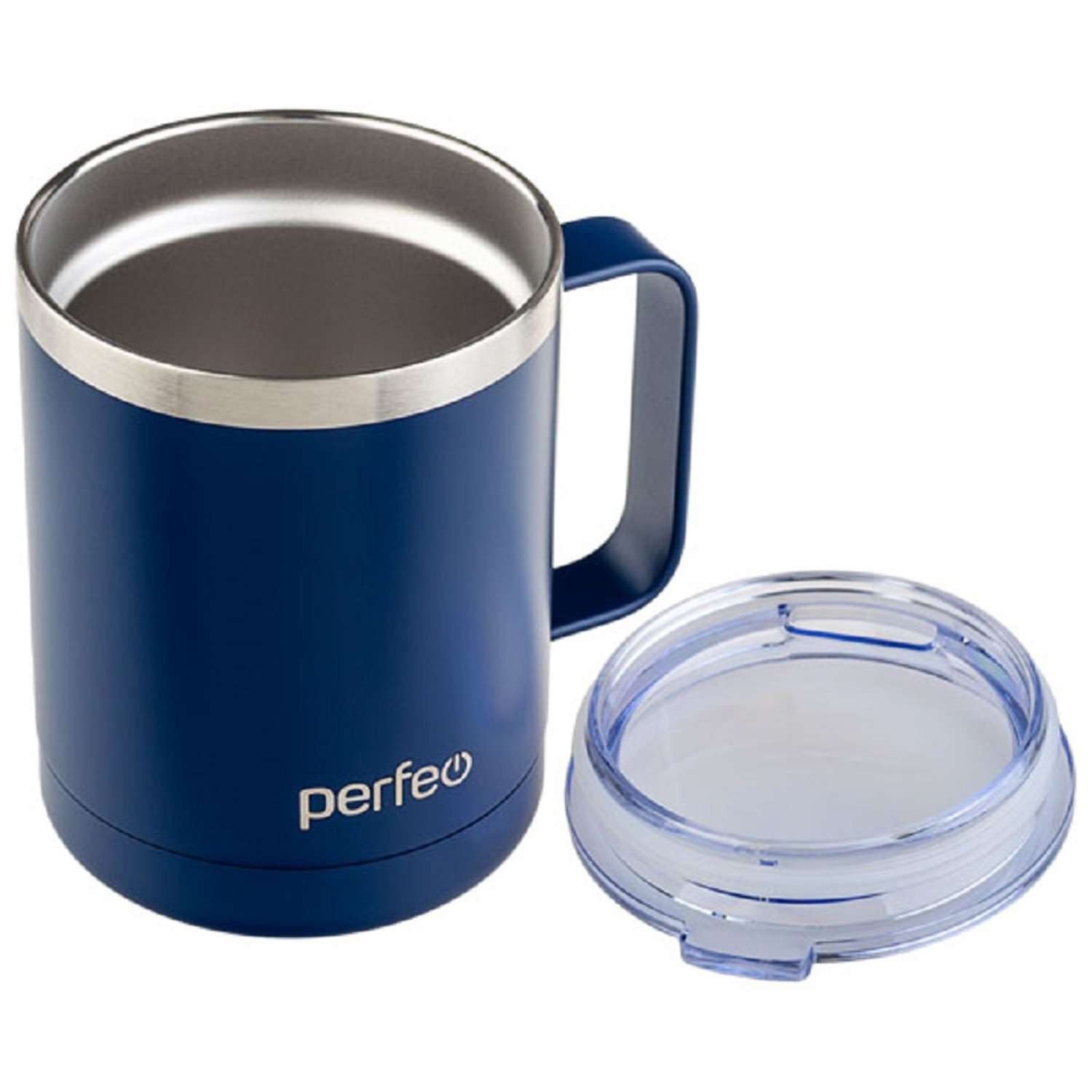 Термокружка Perfeo для напитков с прозрачной крышкой ручкой объем 0.35 л. темно-синий PF_C3732 - фото 1