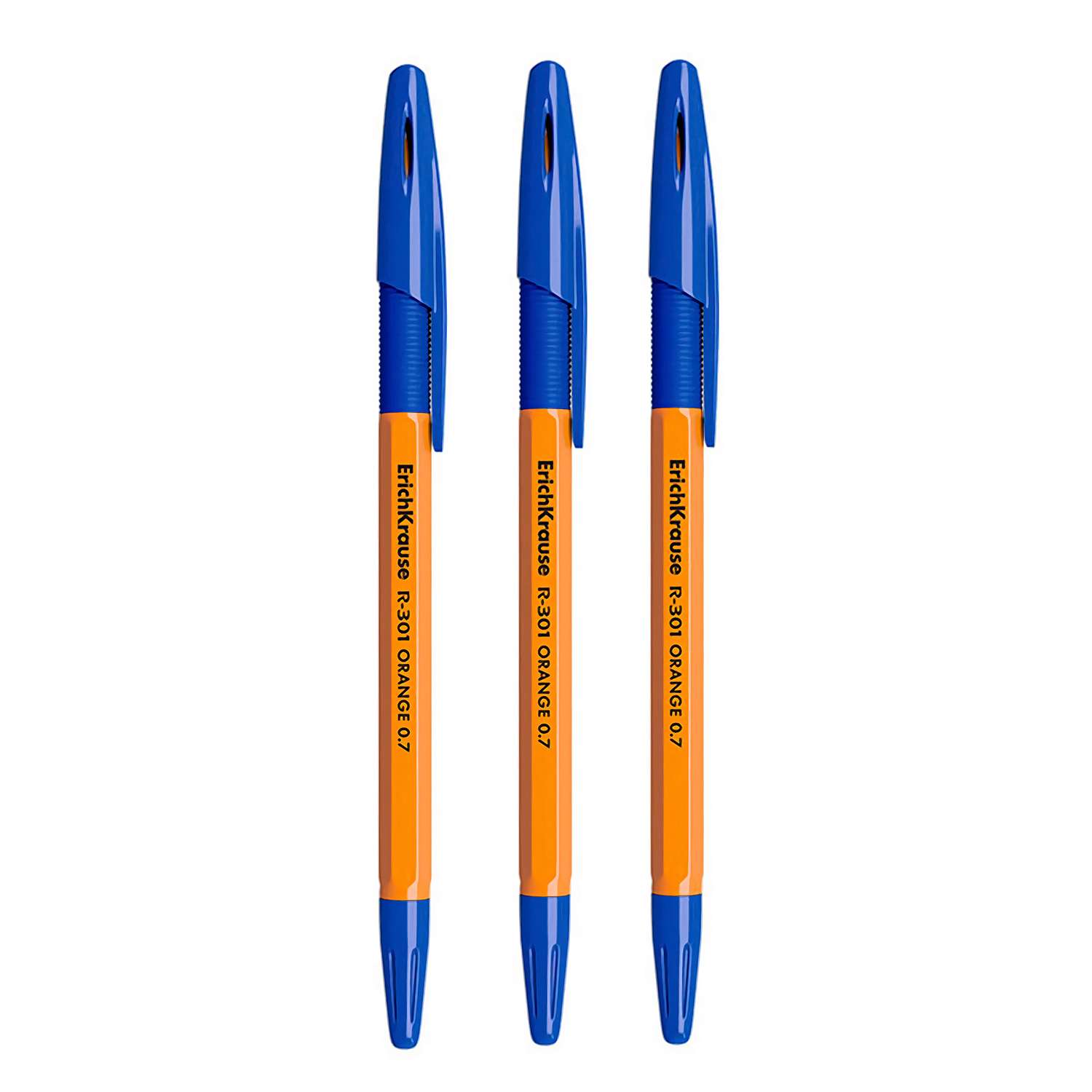 Набор шариковых ручек ErichKrause R-301 Orange Stick and Grip 3шт Синий 42752 - фото 1