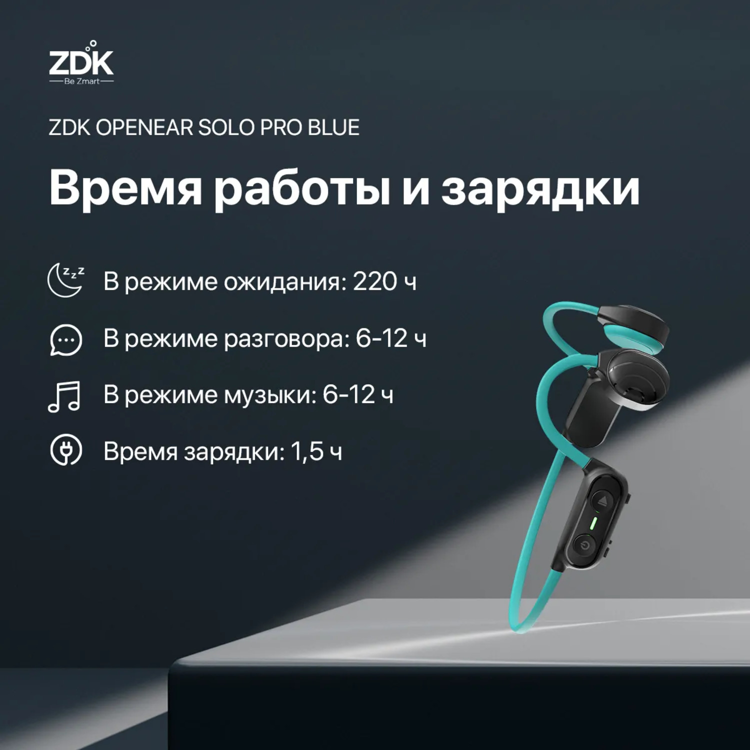 Спортивные наушники ZDK с костной проводимостью звука синие - фото 4