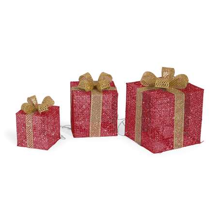 Подарочный набор фигур BABY STYLE красный коробочка 3 фигурки LED теплый белый свет 15/20/25 см