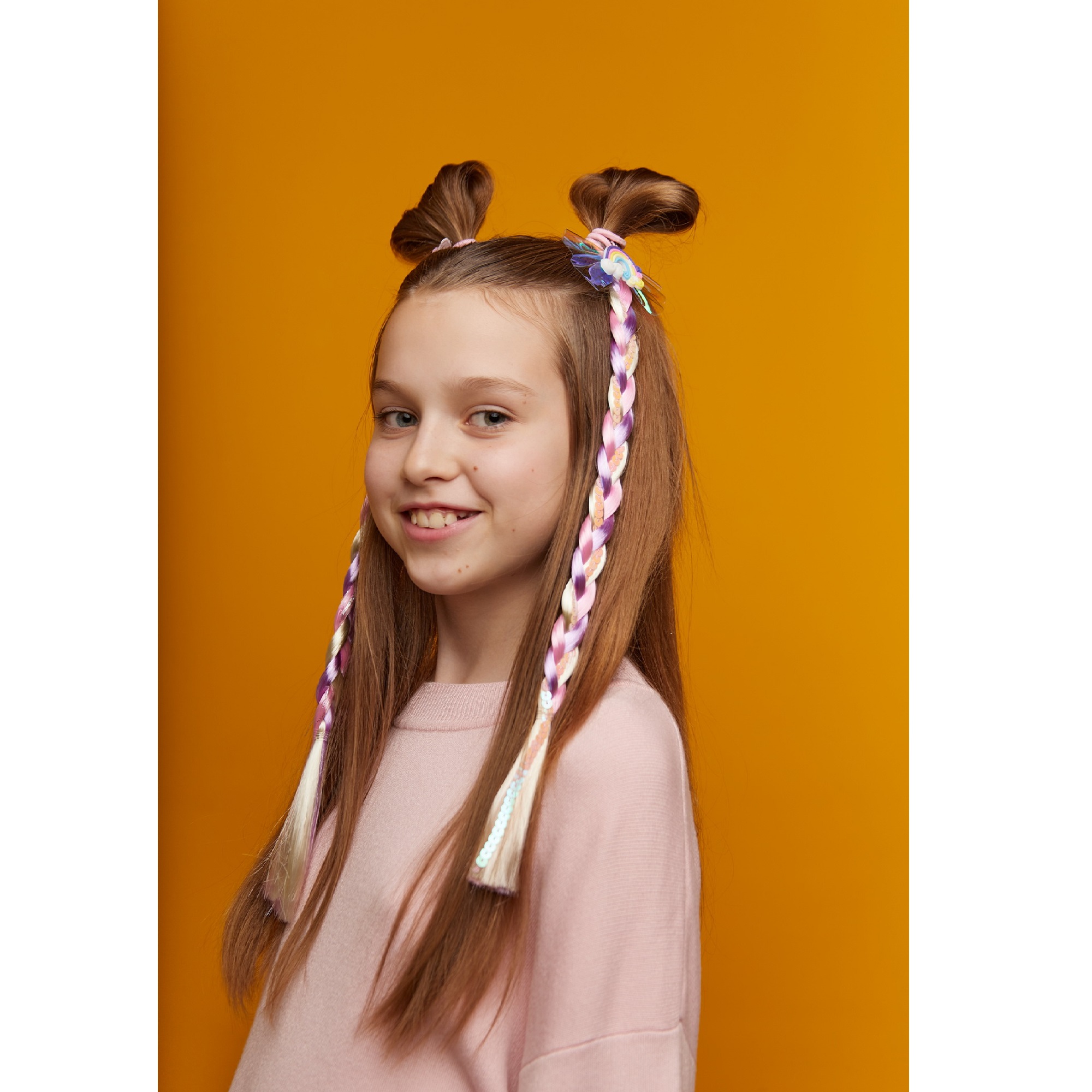 Цветные пряди для волос Lukky Fashion на заколках искусственные детские блестящие золотые 60 см аксессуары для девочек - фото 14