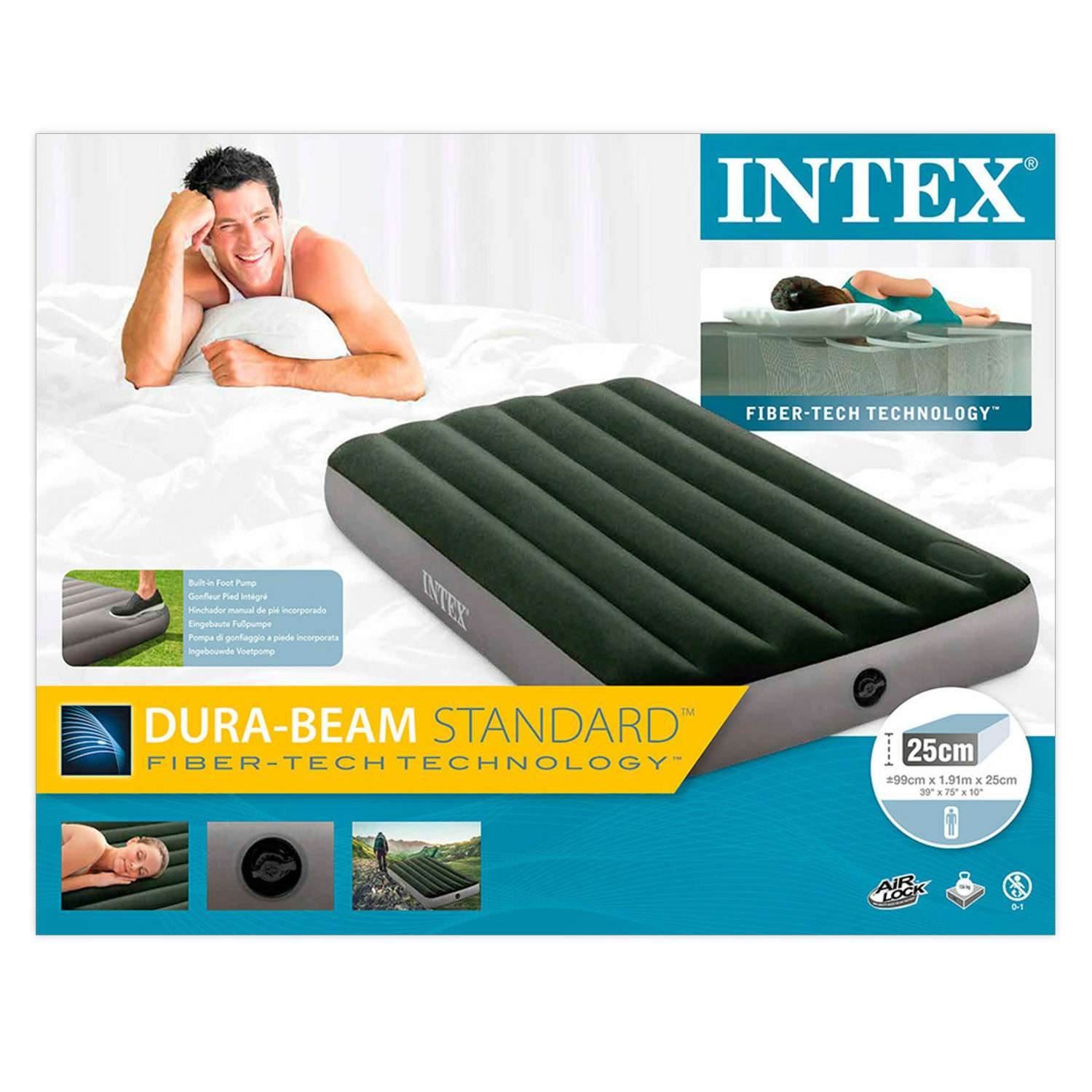Надувной матрас INTEX кровать дюра бим дауни твин с встроенным насосом 99х191х25 см - фото 4