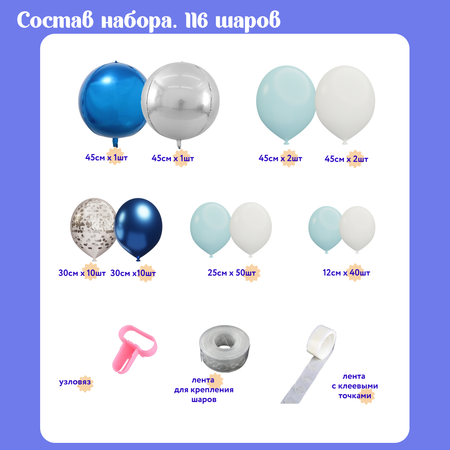 Воздушные шары набор Мишины шарики фотозона на праздник день рождения для мальчика 116 шт