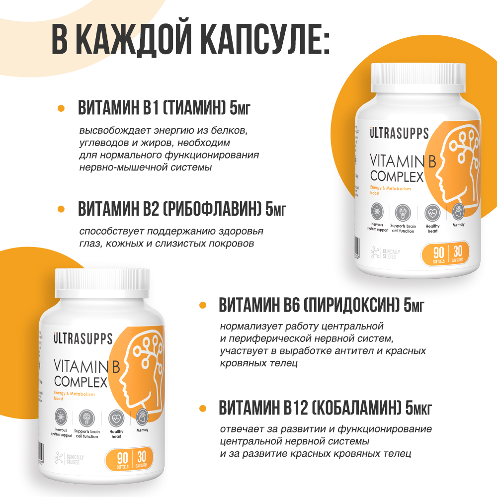 Комплекс витаминов группы В ULTRASUPPS 90 мягких капсул - фото 4