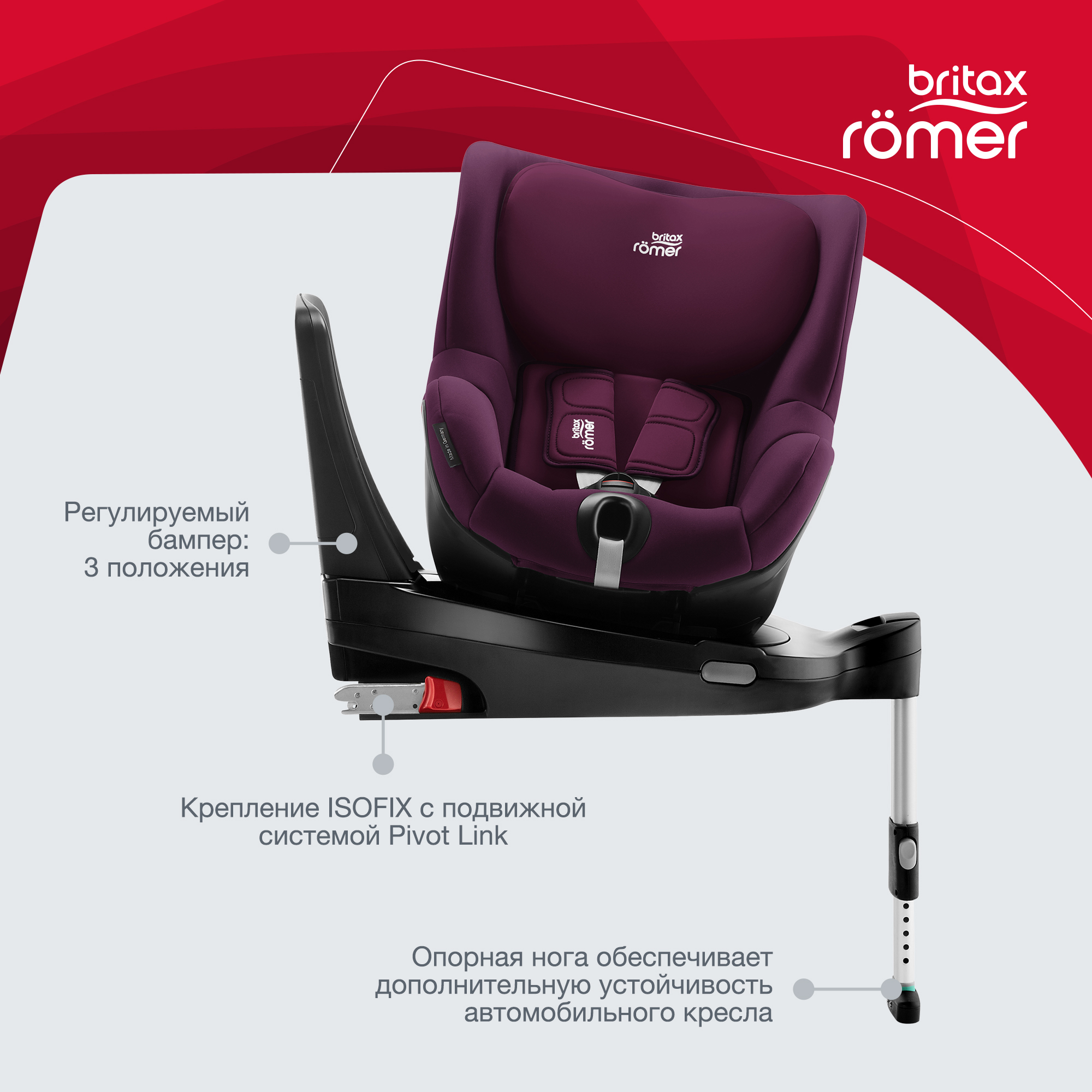 Автокресло Britax Roemer Dualfix M i-Size Burgundy Red Trendline - фото 6