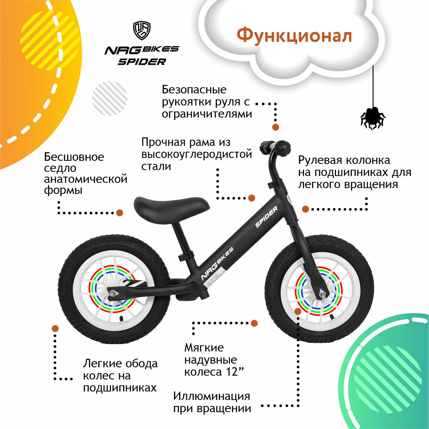 Беговел NRG BIKES Spider12 купить по цене 5078 ₽ в интернет-магазине  Детский мир