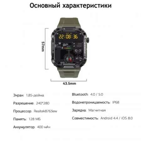 Фитнес-браслет BandRate Smart BRSMK66GNGN с счетчиком калорий будильником ЧСС