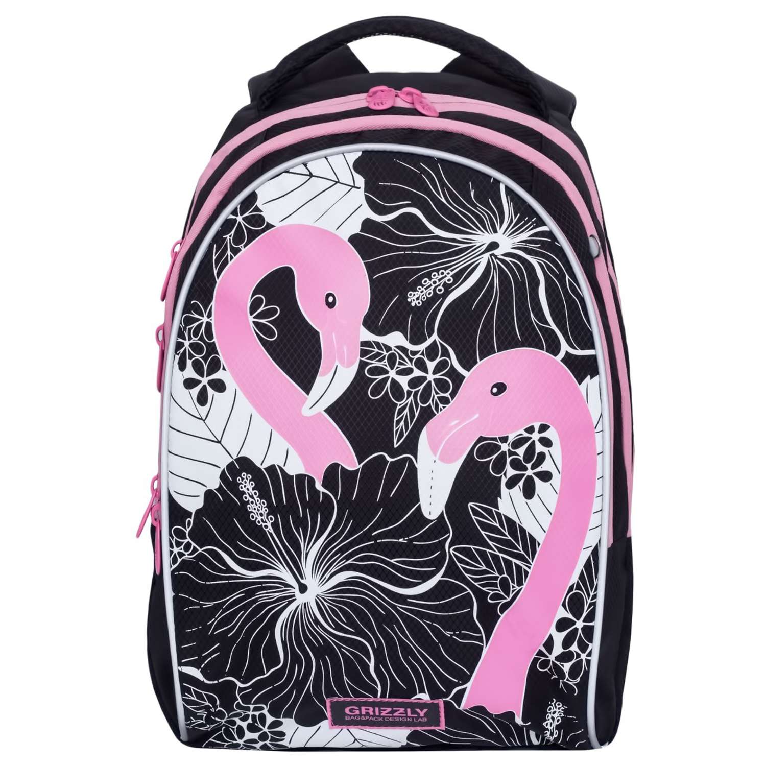 Рюкзак школьный Grizzly Фламинго Черный-Розовый RG-967-1/1 - фото 1
