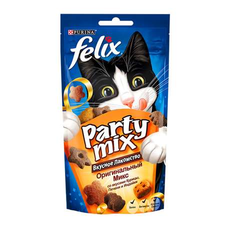 Корм для кошек Felix Party mix оригинальный микс со вкусами курицы печени и индейки пауч 60г