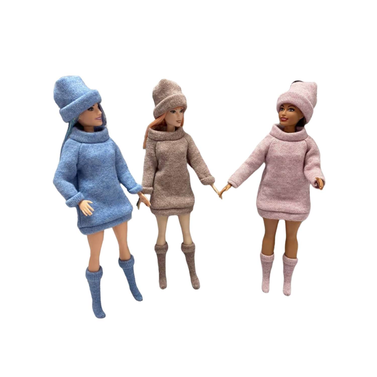 Одежда для куклы Ani Raam Платье-свитер шапочка теплые гольфы Ani Raam для куклы Барби S251 - фото 3