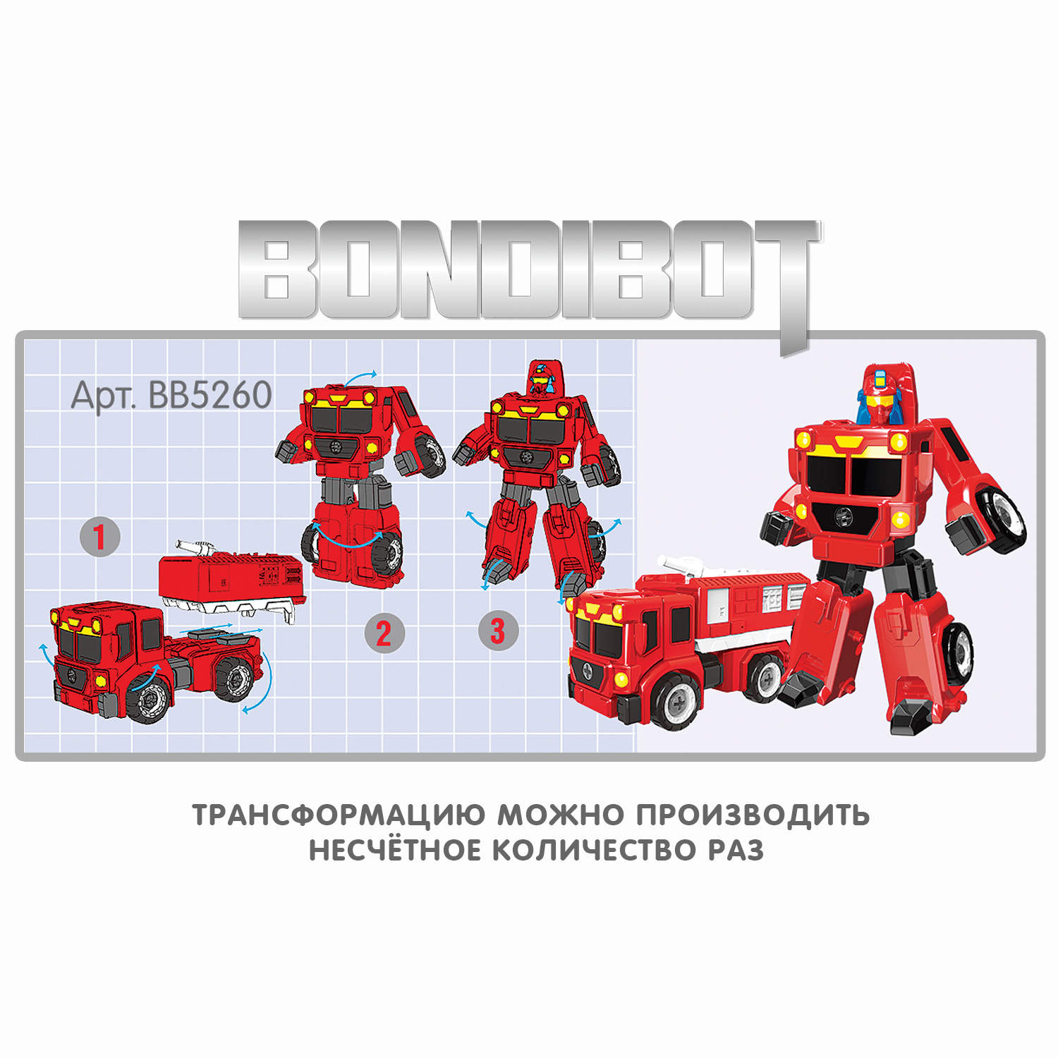 Трансформер-конструктор BONDIBON Bondibot 2 в 1 Робот-пожарная машина с водомётом с отвёрткой - фото 8