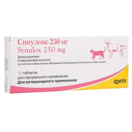 Антибиотик для собак Zoetis Синулокс 250мг №10 таблетки