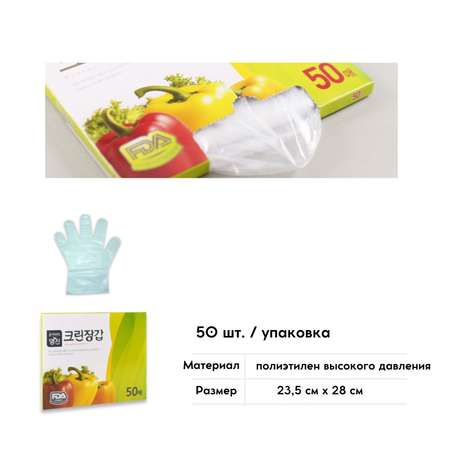 Перчатки HOME EDITION MYUNGJIN полиэтиленовые 23.5х28 см 50 шт в упаковке
