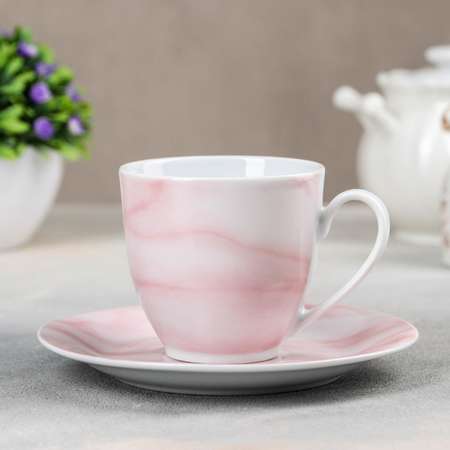 Чайная пара Доляна Мрамор чашка 200 мл блюдце цвет розовый