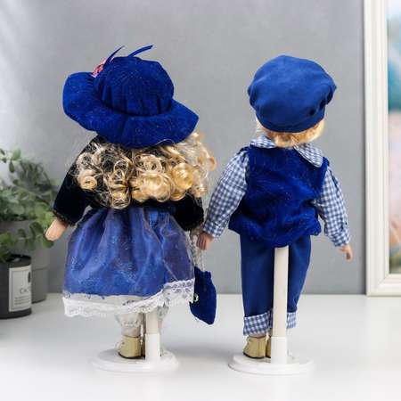 Кукла коллекционная Зимнее волшебство парочка набор 2 шт «Лена и Сергей в ярко-синих нарядах» 30 см