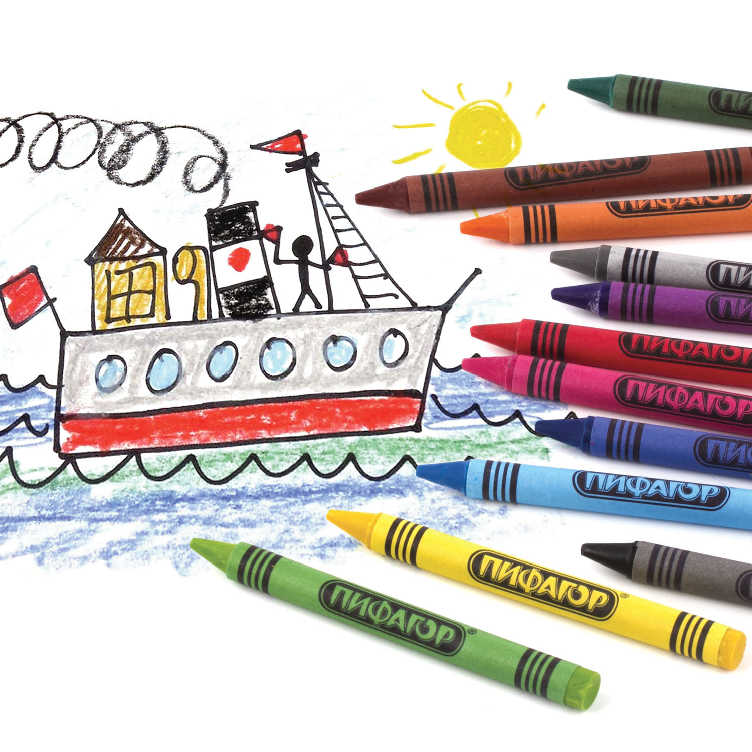 Восковые мелки Пифагор карандаши для рисования набор 24 цвета - фото 6