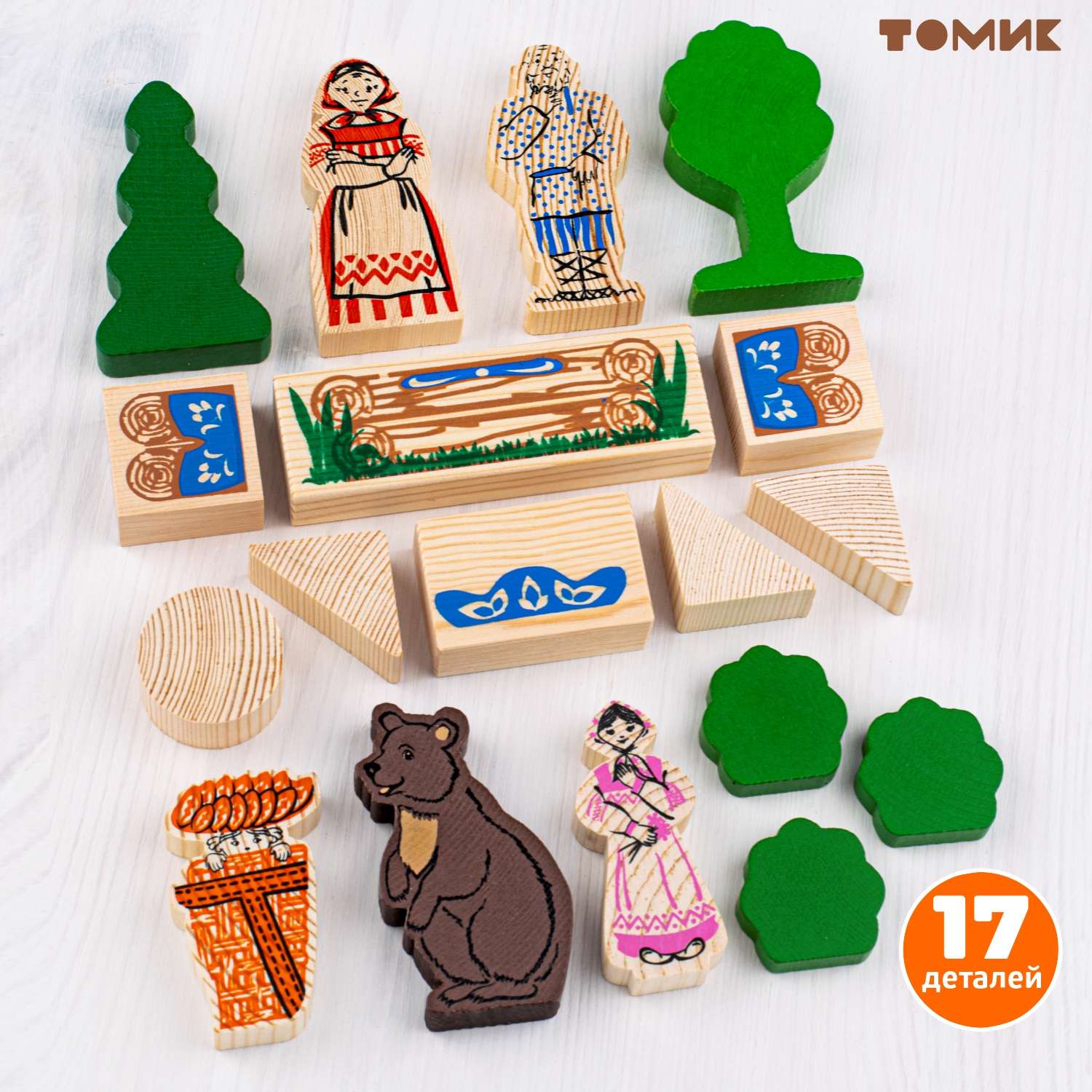 Конструктор детский деревянный Томик сказка Маша и медведь 17 деталей 4534-9 - фото 3