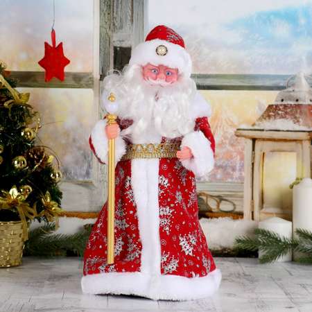 Дед мороз Зимнее волшебство «Красная шуба с посохом» 39 см двигается красный