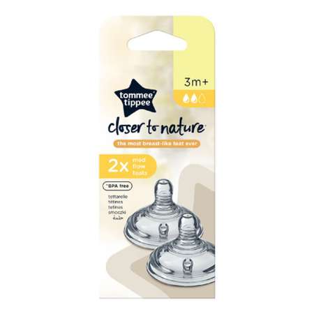 Соска силиконовая Tommee tippee для бутылочки Closer to nature средний поток 2 шт.