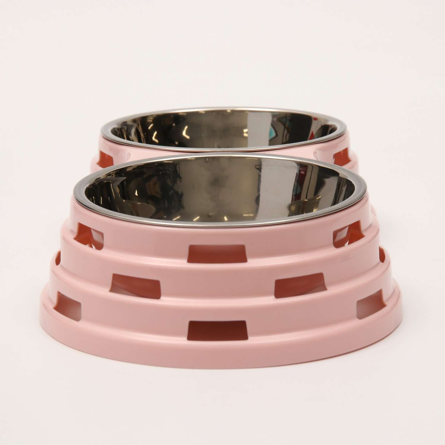 Миска Пижон металлическая двойная на пластиковом основании 33.5х18х6 см розовая 400 мл - фото 5