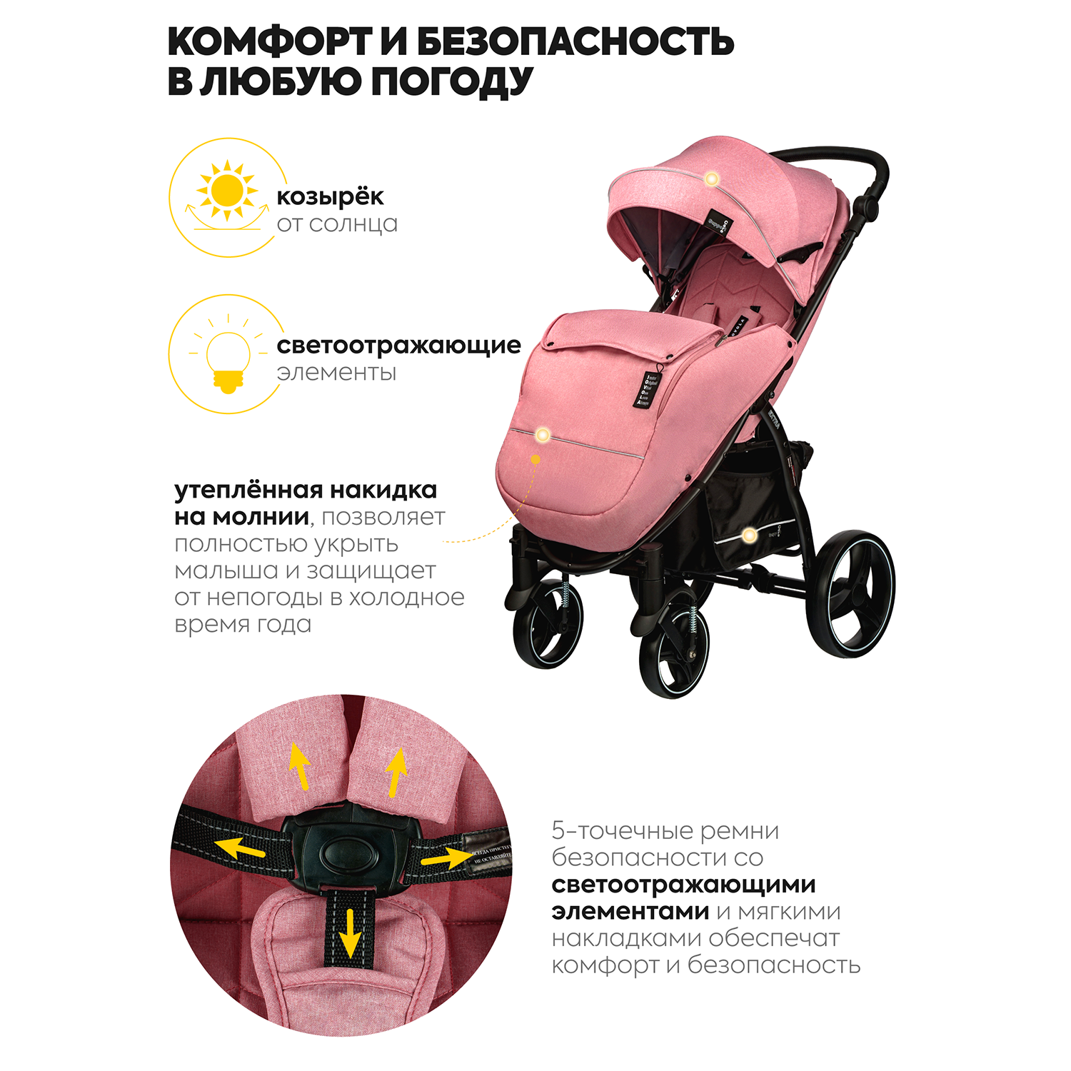 Коляска детская прогулочная JOVOLA Extra розовый - фото 3