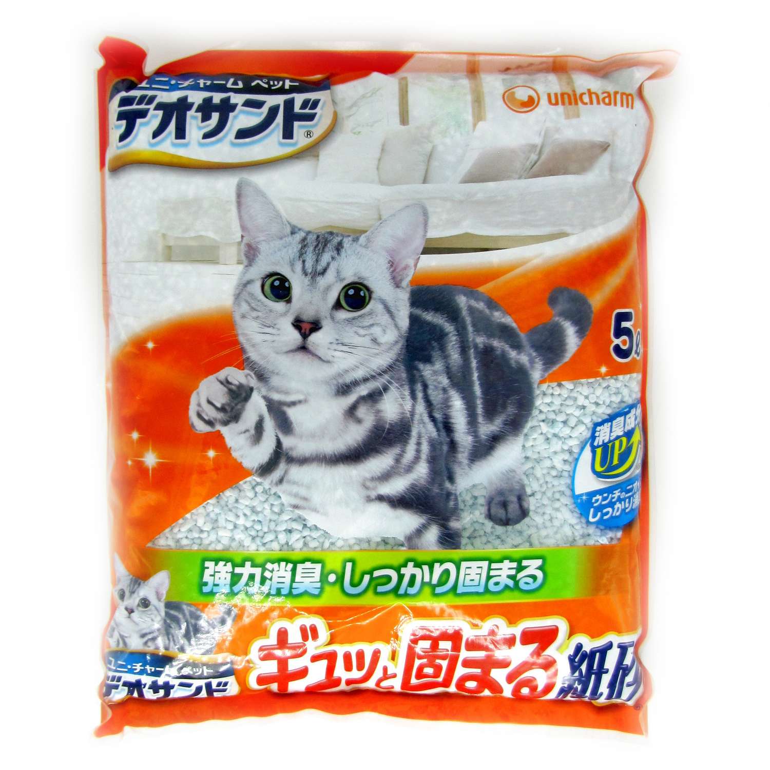 Наполнитель для кошек Unicharm бумажный дезодорирующий без запаха 5л - фото 1
