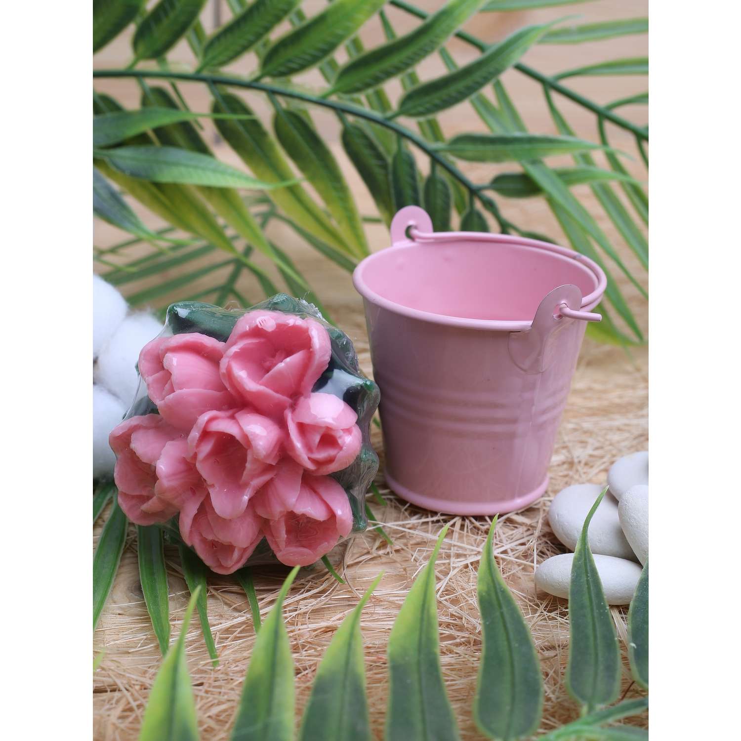 Мыло ручной работы Дарёна Тюльпан букет в ведре розовый - фото 2