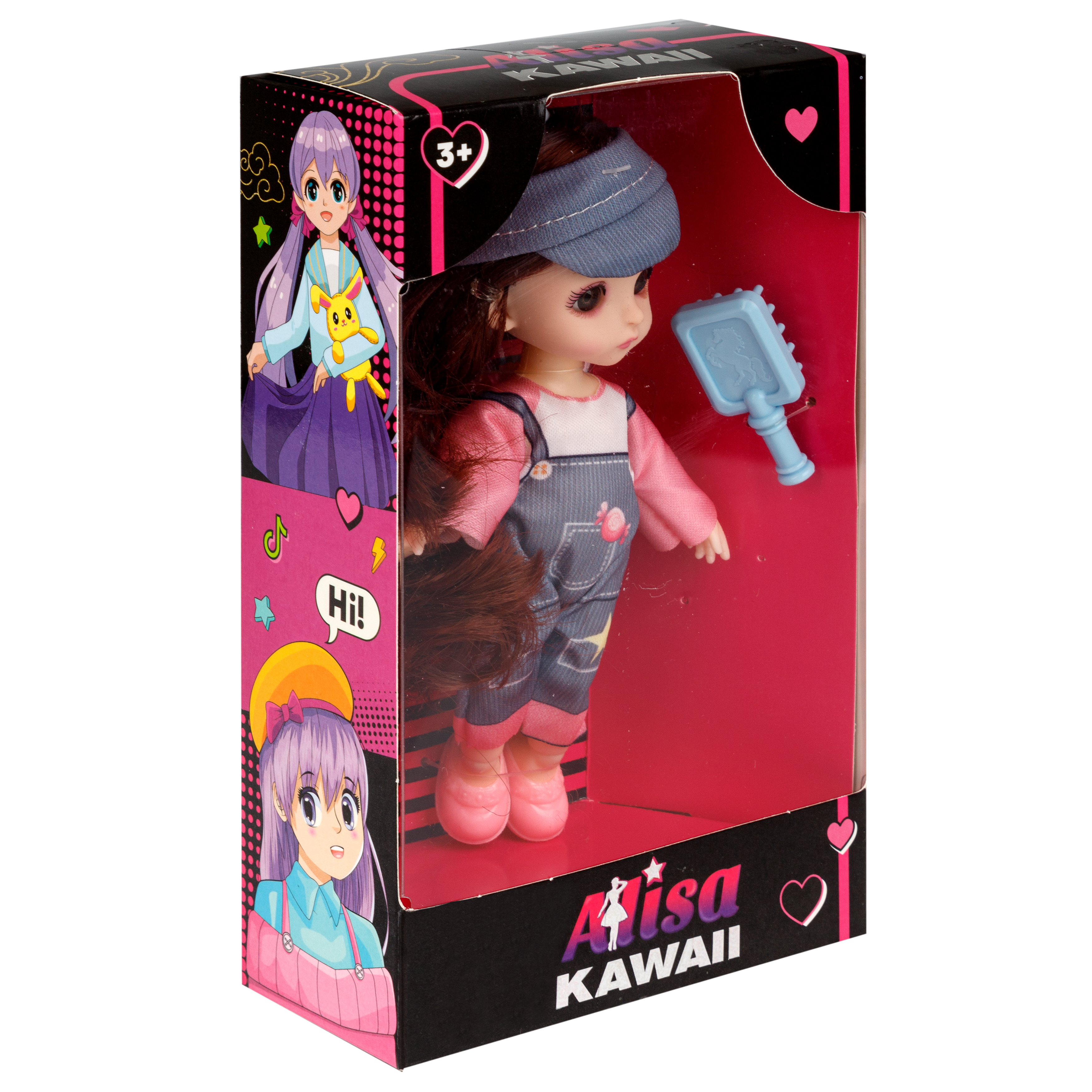 Кукла шарнирная 15 см 1TOY Alisa Kawaii mini с расчёской длинные темные волосы в серой кепке Т24349 - фото 15