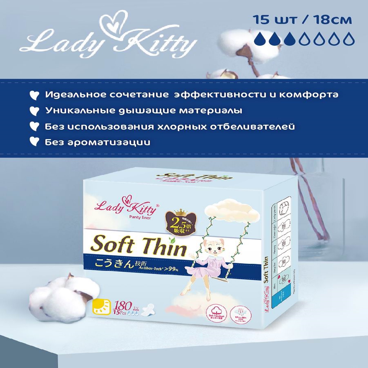 Прокладки гигиенические Light Lady Kitty Женские 18см 15шт в упаковке - фото 4