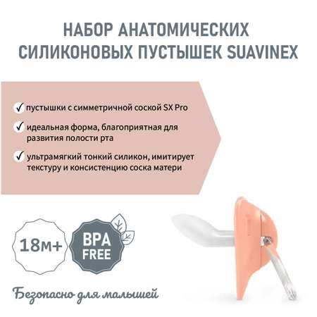 Набор 2 шт анатомических пустышек Suavinex 18+ мес розовый