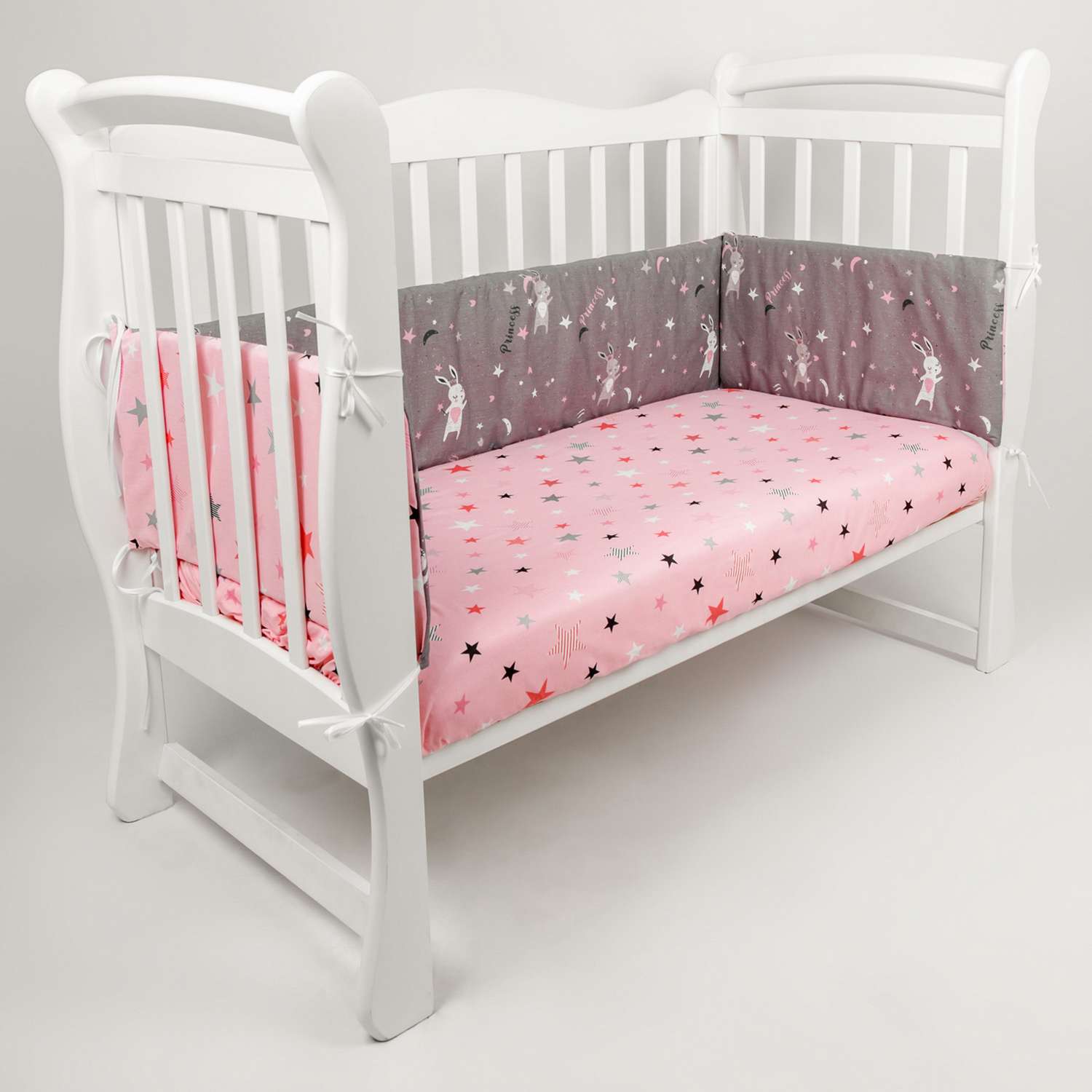 Бортик в кроватку AmaroBaby на молнии: 4 подушки-бортика AmaroBaby Princess серый розовый - фото 6