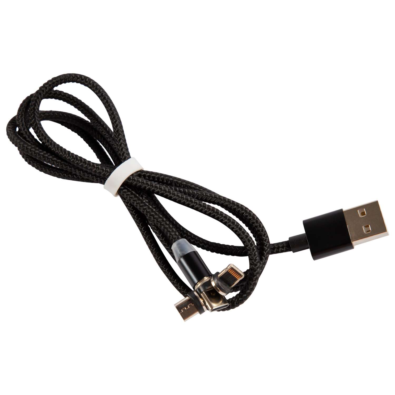 Дата-кабель RedLine магнитный USB -Type-C/8 - pin/micro USB (3 в 1) нейлоновая оплетка круглый черный - фото 1