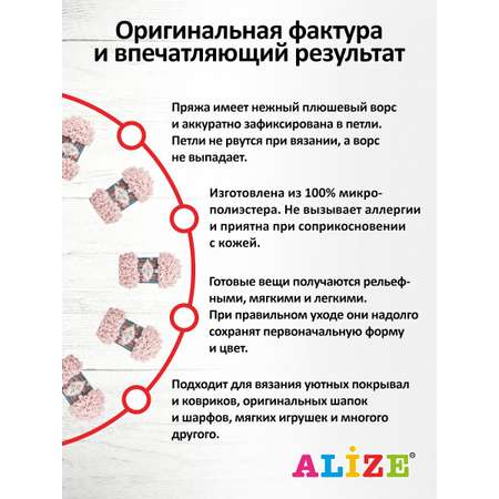 Пряжа для вязания Alize puffy fine 100 г 14.5 м микрополиэстер фантазийная мягкая 639 кристально-розовый 5 мотков