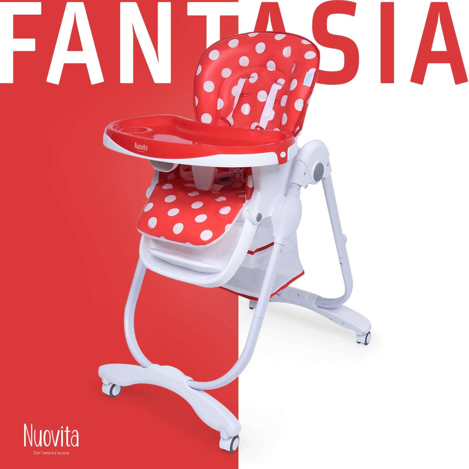 Стульчик для кормления Nuovita Fantasia Punto rosso Клубника со сливками - фото 2