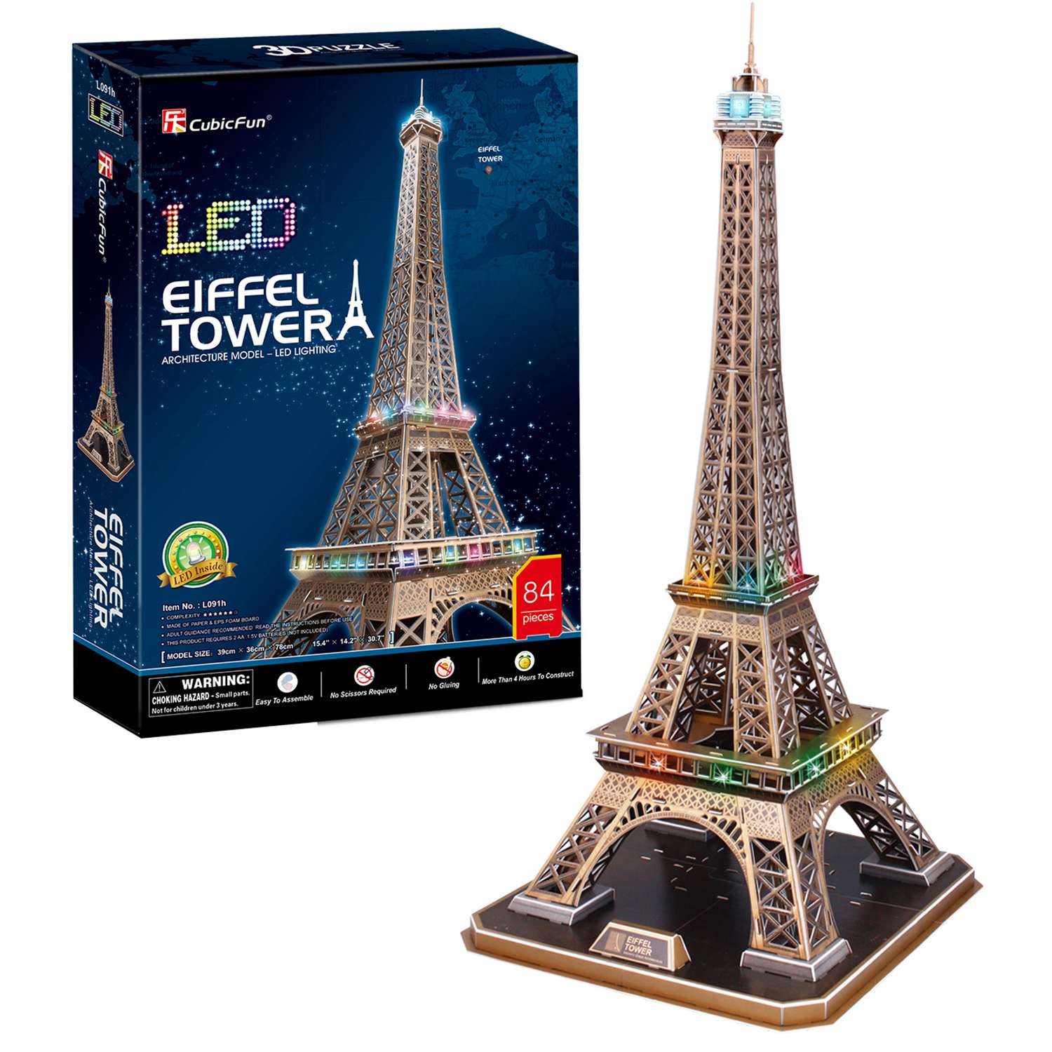 Пазл CubicFun Эйфелева башня с LED-подсветкой 3D 84детали L091h - фото 2