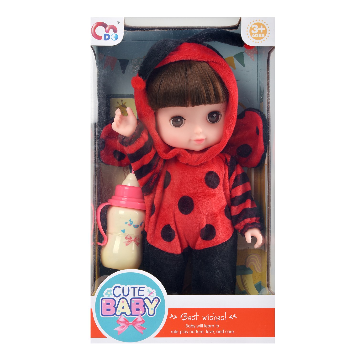 Игровой набор Junfa Пупс cute baby 24 см божья коровка с бутылочкой WJ-35124 - фото 3