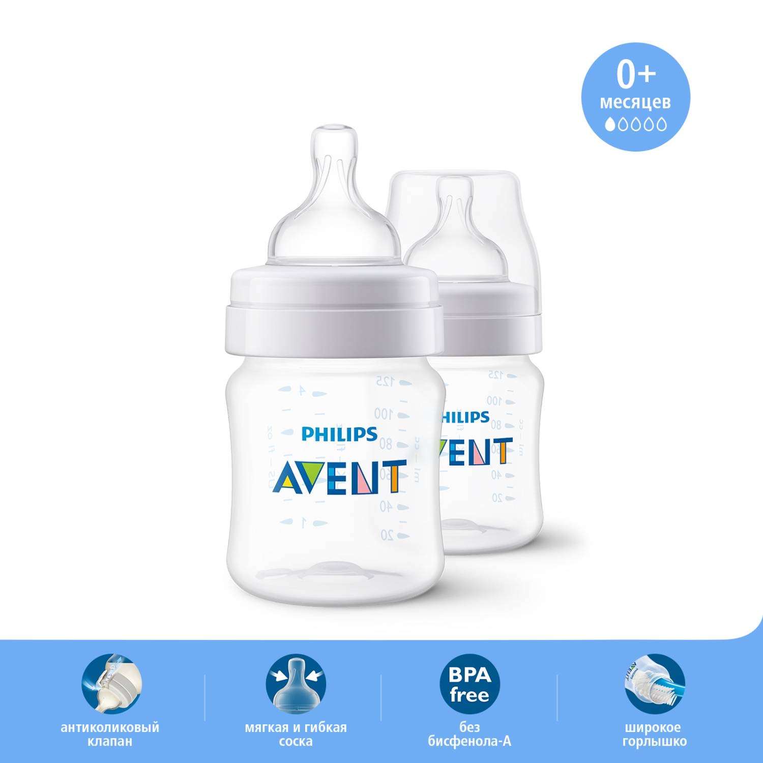 Бутылочка Philips Avent Anti-colic 125мл с 0месяцев 2шт SCF810/27 - фото 2